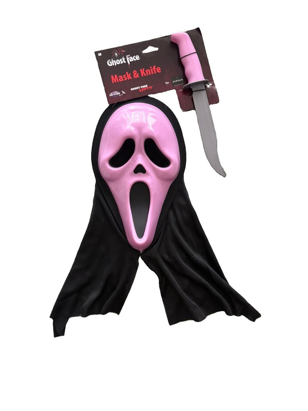 Ghost Face Pink Mask & Knife Set Fun World Scream Halloween Costume NEW HTF